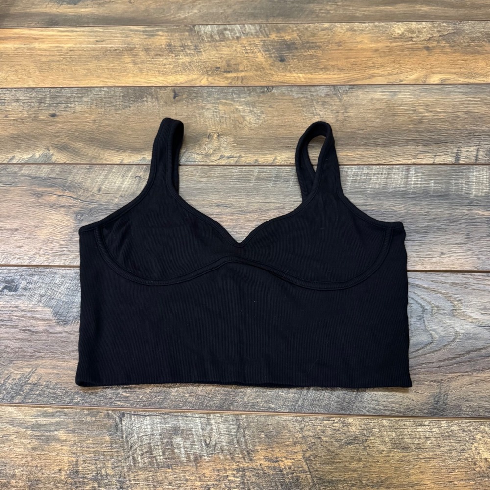 Priceless Black Ribbed Sweetheart Neck Crop Top Bustier Style Tank Large Grunge
